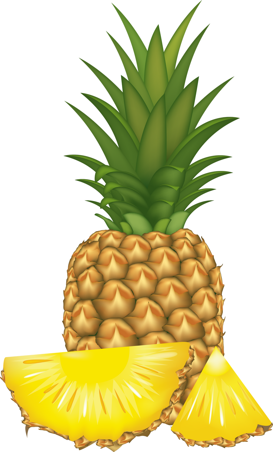 Whole pineapple with leaves and pineapple slices. Organic fruit. PNG 3d illustration isolated on transparent background.